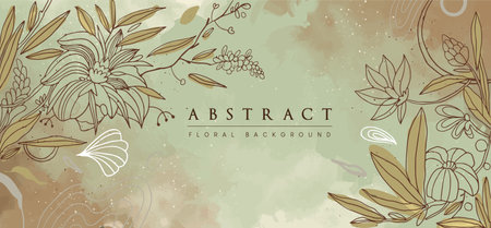 Spring floral in watercolor vector background. Abstract watercolor art background, line art. Elegant gold blossom flowers illustration suitable for wall decoration and prints.のイラスト素材