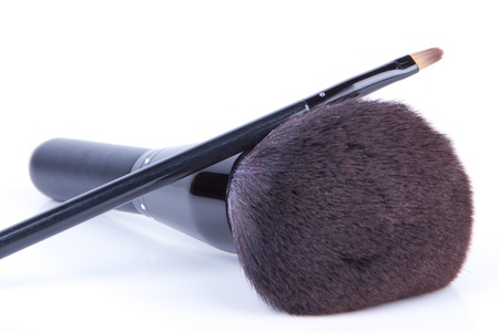 Set of black make-up brushes on white backgroundの写真素材