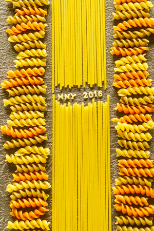 Happy New Year 2016 message arranged with pastaの写真素材