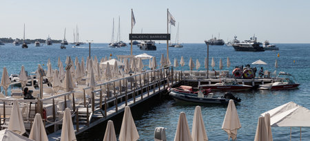 Panorama of the hotel beach in Cannes, 2015.のeditorial素材