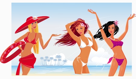 Beautiful sexy girls on the beachのイラスト素材