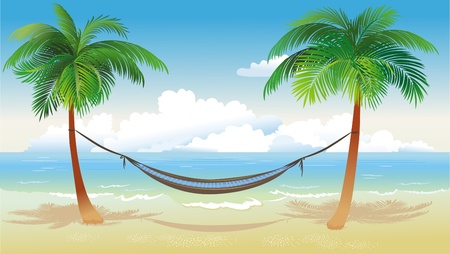 Hammock and palm trees on beachのイラスト素材