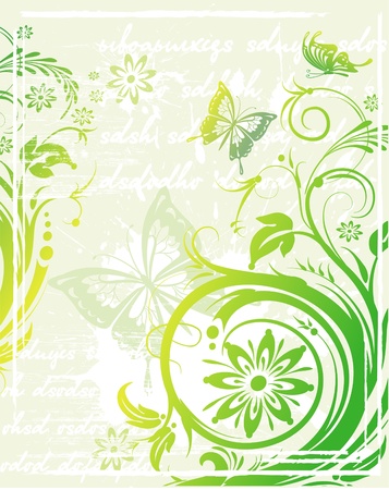 Vector grunge green floral backgroundのイラスト素材