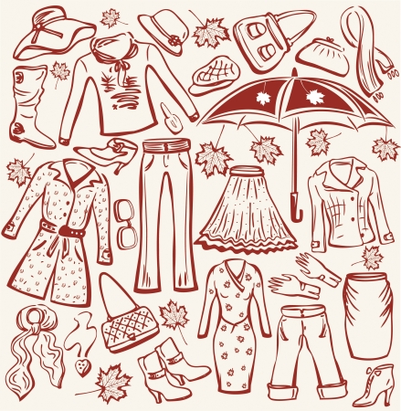 Set of woman autumn clothes and accessoriesのイラスト素材