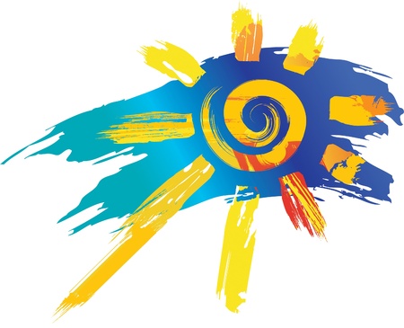 sun symbol from color splashes and line brushesのイラスト素材
