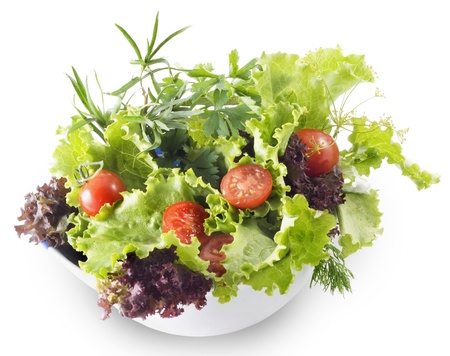 Mixed greens with cherry tomatoesの写真素材