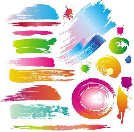Color paint splashes and line brushesのイラスト素材