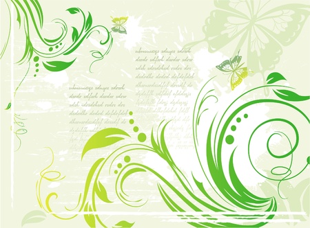 Grunge green background with floral elementのイラスト素材