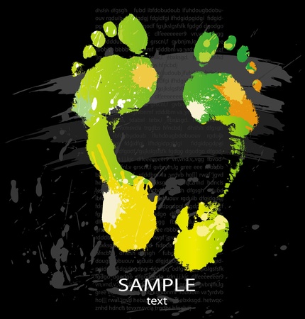 Foot print from color splashes and line brushesのイラスト素材