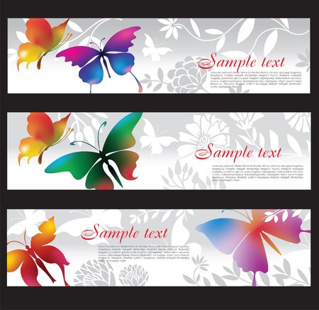 banners with colorful butterfliesのイラスト素材