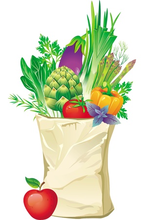 Shopping bag full of vegetablesのイラスト素材