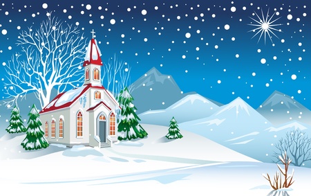 Winter landscape with churchのイラスト素材