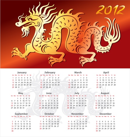 Calendar 2012 year with dragonのイラスト素材