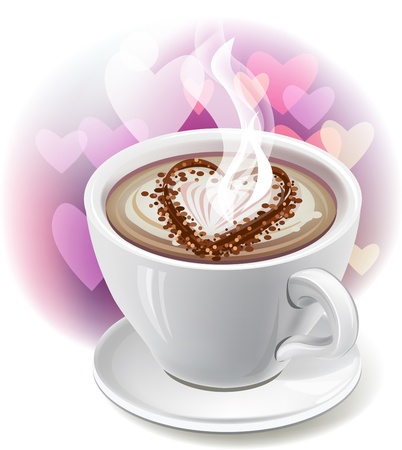 A cup of coffee with heart-shaped decorationのイラスト素材