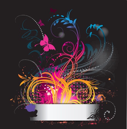 Background with flower ornament with butterflyのイラスト素材