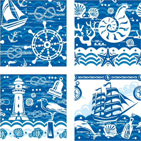 Seampless patterns with Nautical and sea symbolsのイラスト素材