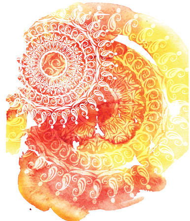 Background with round pattern on watercolor splattersのイラスト素材
