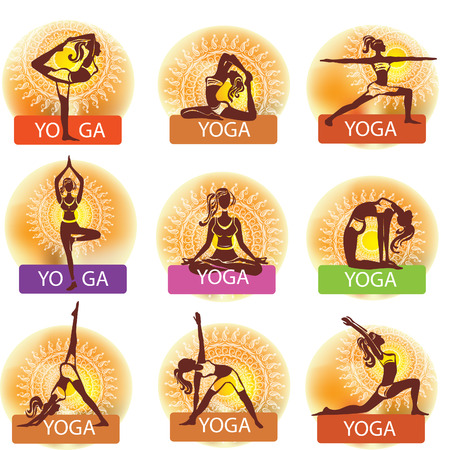 Set of woman in meditating and doing yoga posesのイラスト素材