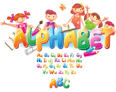 Alphabet with children のイラスト素材
