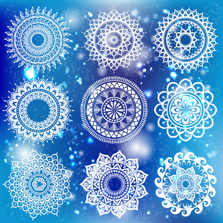White Round Ornament Pattern on bokeh backgroundのイラスト素材