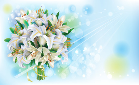 Card with Bouquet of  white liliesのイラスト素材