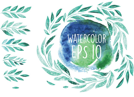 Vector set brush with green leafのイラスト素材