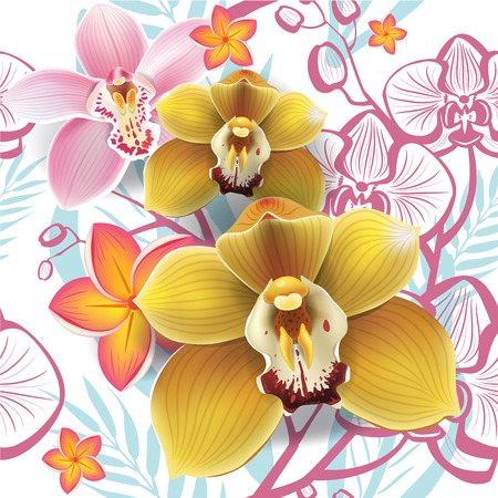 Seamless floral pattern with yellow orchidのイラスト素材