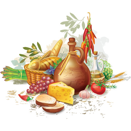 Still life with country foodのイラスト素材