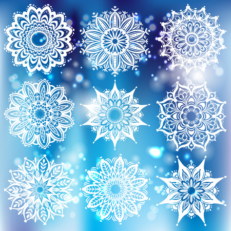 Set of white round ornament with pattern brushのイラスト素材