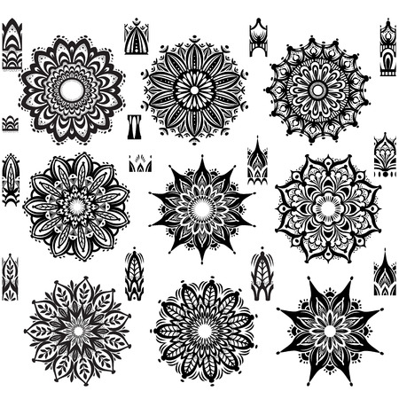 Set of round ornament pattern with pattern brushのイラスト素材