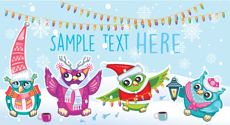 Merry Christmas card with Owlsのイラスト素材