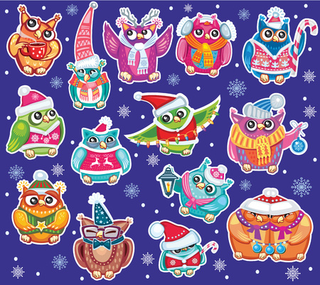 Set of Cute Owlsのイラスト素材