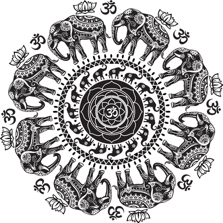 Round pattern with decorated elephantsのイラスト素材