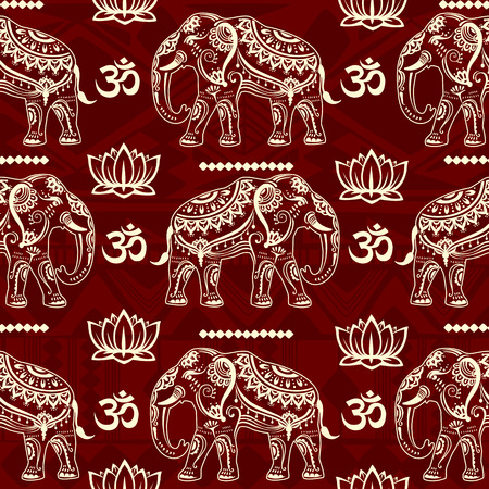 Seamless pattern with decorated elephantsのイラスト素材