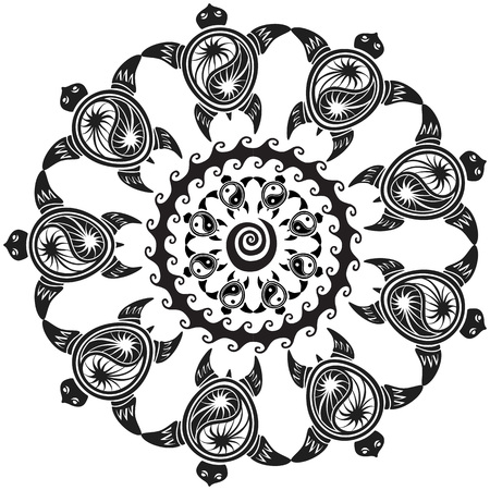 Round pattern with decorated turtlesのイラスト素材