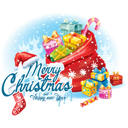 Christmas sticker with the bag with presentsのイラスト素材
