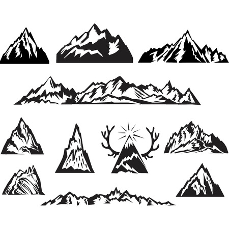 Simple black and white vector mountain setのイラスト素材