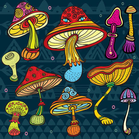 Set of stylized mushroomsのイラスト素材
