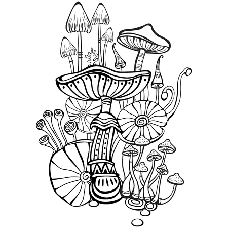 Coloring book page for adult with mushroomsのイラスト素材