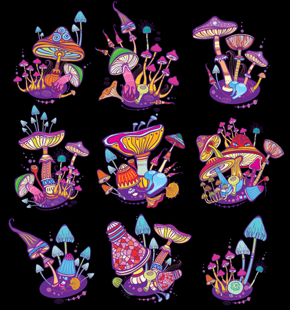 Groups of decorative mushroomsのイラスト素材