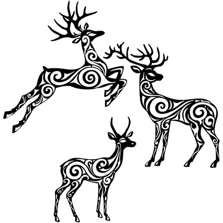 Silhouette of stylized deersの写真素材