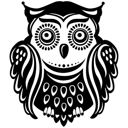 Stylized decorated black and white owlのイラスト素材