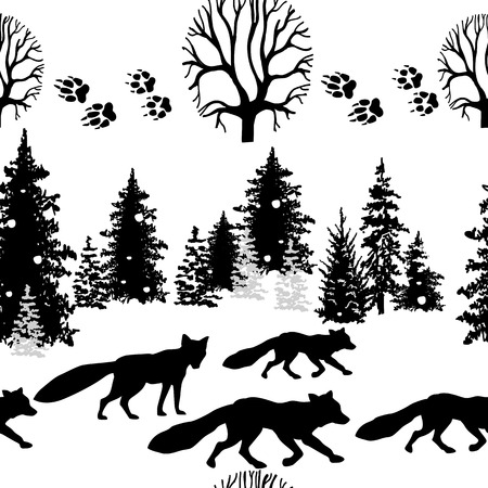 Seamless pattern with fox and trees Vector illustration.のイラスト素材