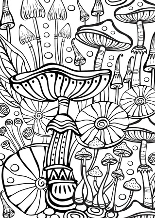 Mushrooms Coloring antistress book pageの写真素材