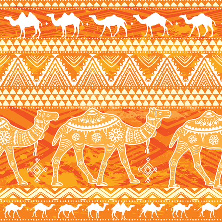 Seamless pattern with camels and ethnic motifsのイラスト素材