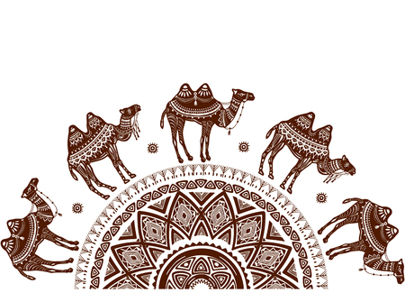 Pattern with decorated Camels and ethnic motifsのイラスト素材
