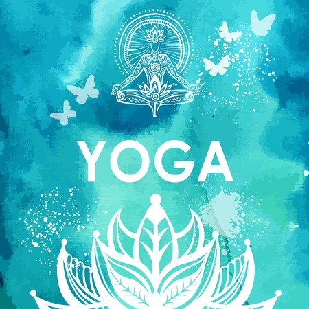 Man in lotus yoga pose on watercolor backgroundのイラスト素材