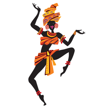 Afro women dancing. Concept dancing girl in decorative styleのイラスト素材