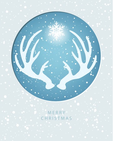 Merry Christmas greeting card with antler and snowflakesのイラスト素材