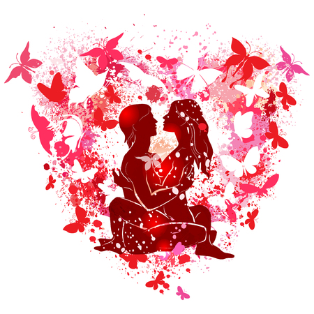 Couple on the on the background of the shape of a heartのイラスト素材